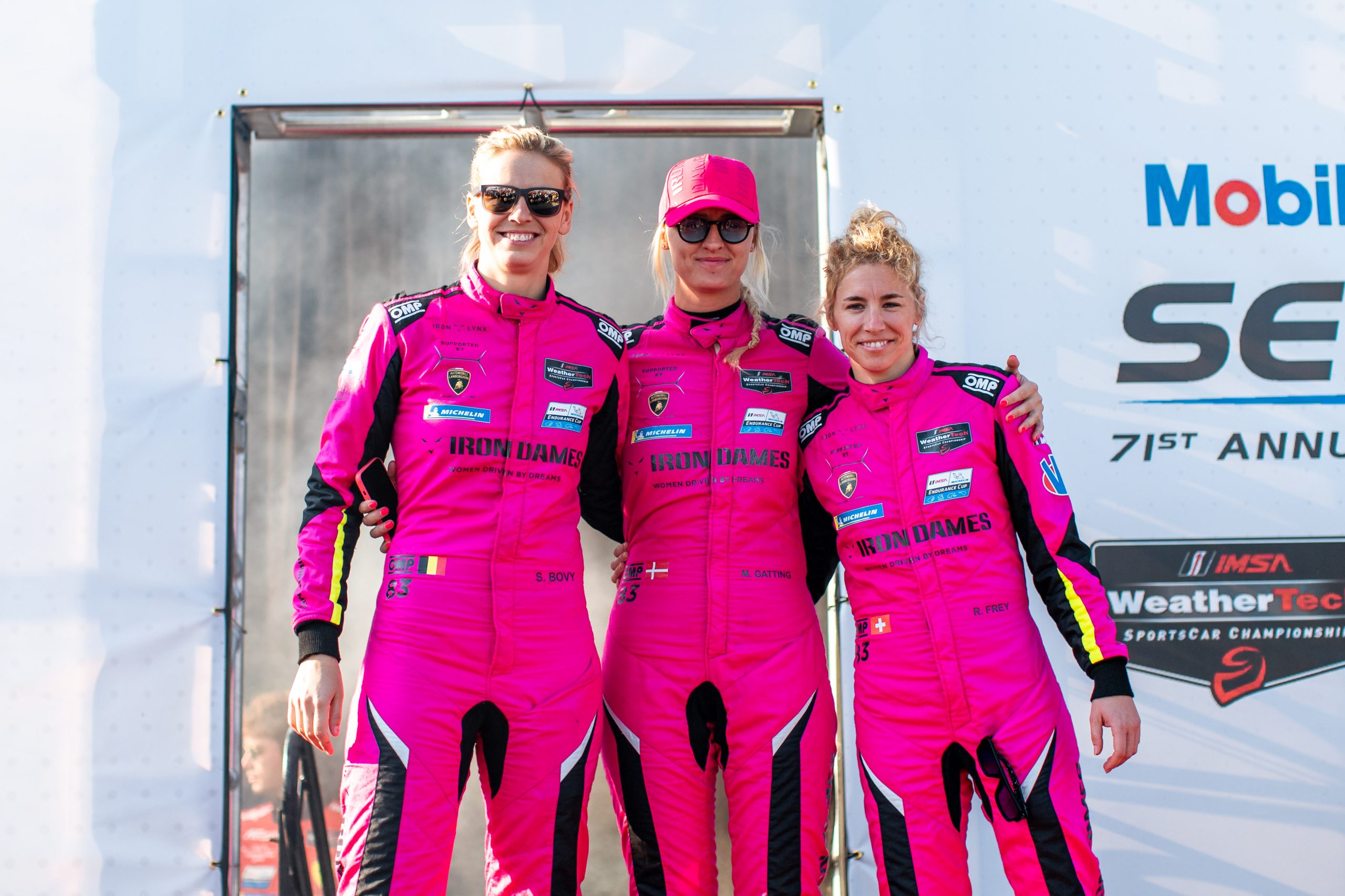 Iron Dames #83 Drivers Sarah Bovy, Michelle Gatting and Rahel Frey at Sebring