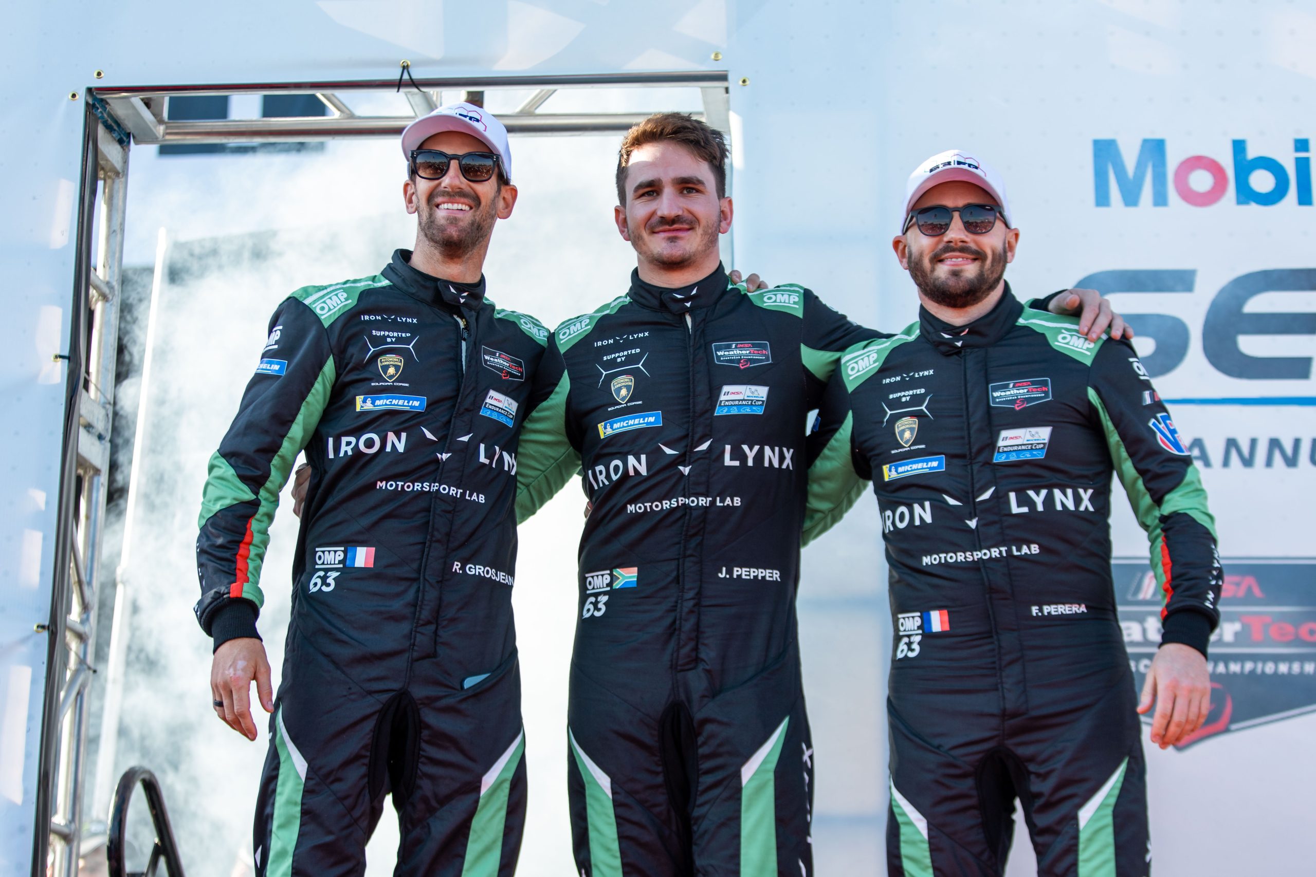 Iron Lynx #63 drivers Romain Grosjean, Jordan Pepper and Franck Perera at Sebring