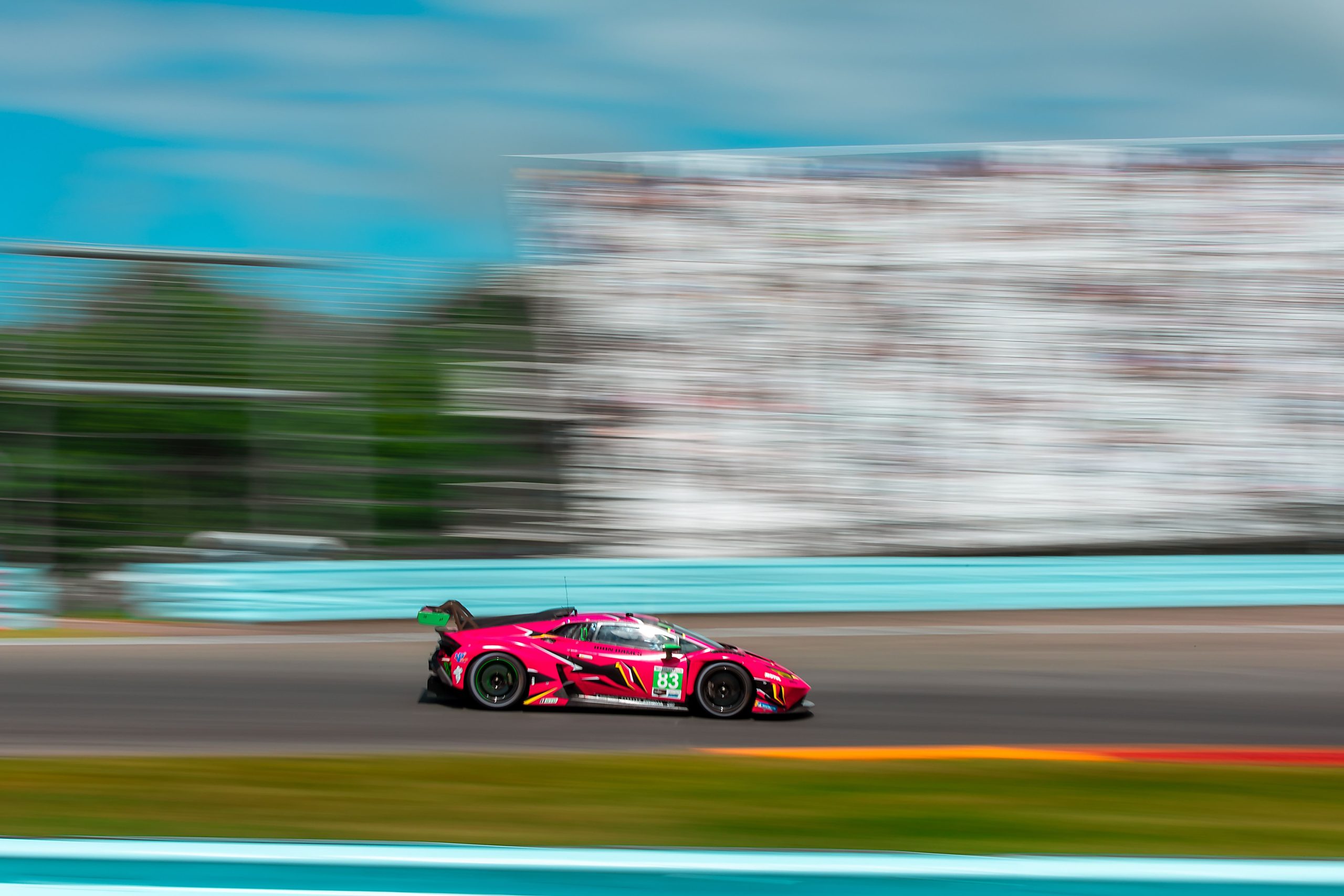 Pink Lamborghini Iron Dames car at Watkins Glen